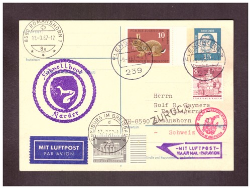 Brd 1967 retour postkarte - 1967, nach